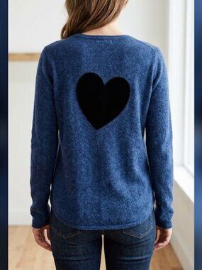 The Cashmere Project 100% Cashmere Blue Long Sleeve Cutout Heart Sweater Top S